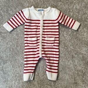 Jacadi‎ Paris Red & White Striped Knit Baby Romper 3M Wool Cotton Blend
